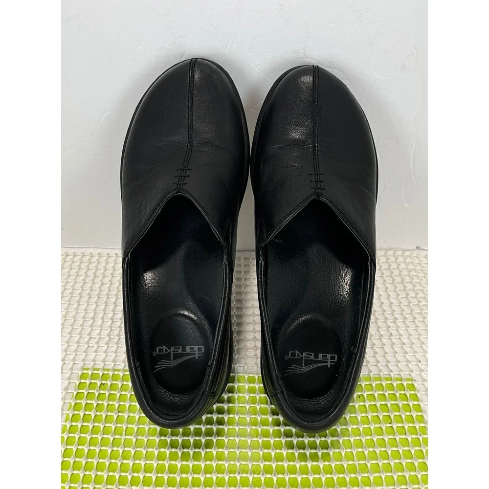 Dansko‎ Slip On Loafers Nurse Wedge Shoes Women's Size 38 7.5-8 Black Leather